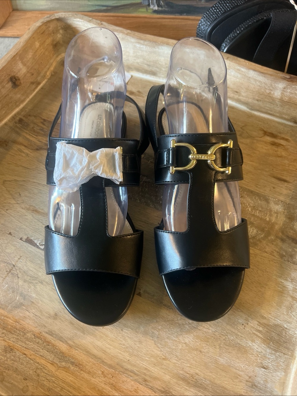 Liz Claiborne Black Sandals with Gold Hardware